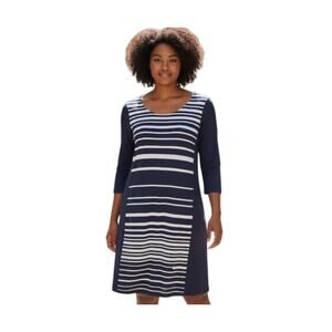 ALLISON BRITTANY NAVY & WHITE STRIPE MIDI DRESS SZ.XL EUC.